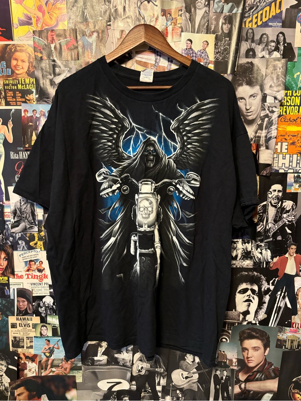 Gildan Black Graphic T-Shirt with Motorcycle Grim Reaper